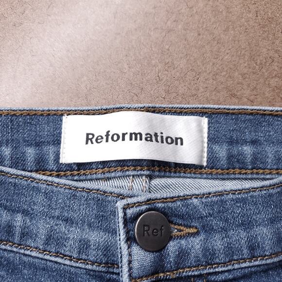 Reformation Suzie Jeans Wmns 27 Blue Med Wash Skinny Mid Rise Preppy Y2k Modern - Picture 10 of 13
